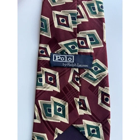 Polo Ralph Lauren Hand Made Neck Tie Burgundy Geometric 57" X 3 3/4" - Picture 3 of 5